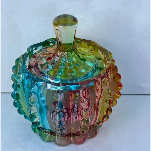 Elegant Embossed Colorful Crystal Glass Candy Box with Lid Food Jewelry Box - Picture 8 of 9